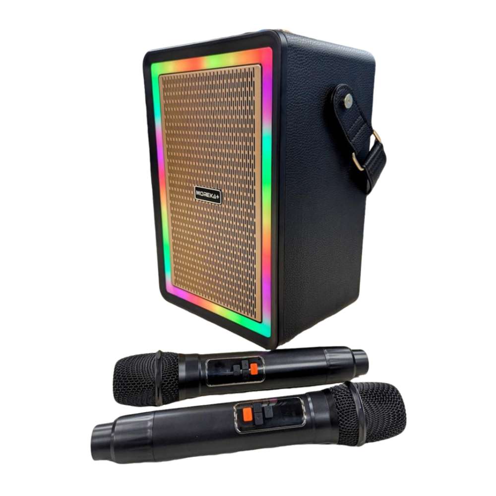 Bocina Karaoke Bluetooth FM dual microfonos RGB Moreka A165