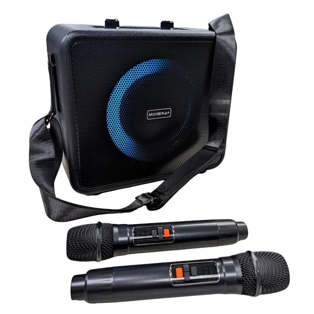 Bocina Karaoke Bluetooth FM dual micrófonos RGB Moreka A174