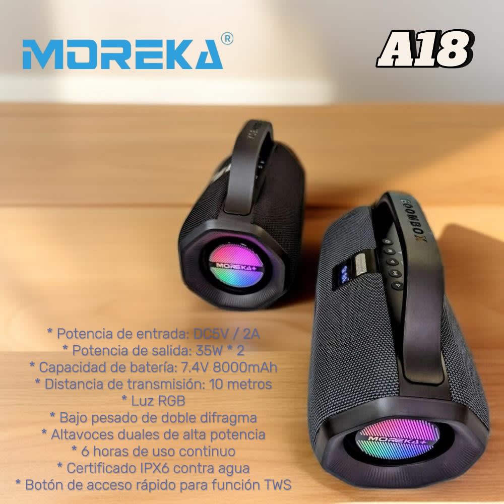 Bocina Moreka+ A18 70W, Bluetooth, TF Card, Radio FM, USB Contra Agua IPX65