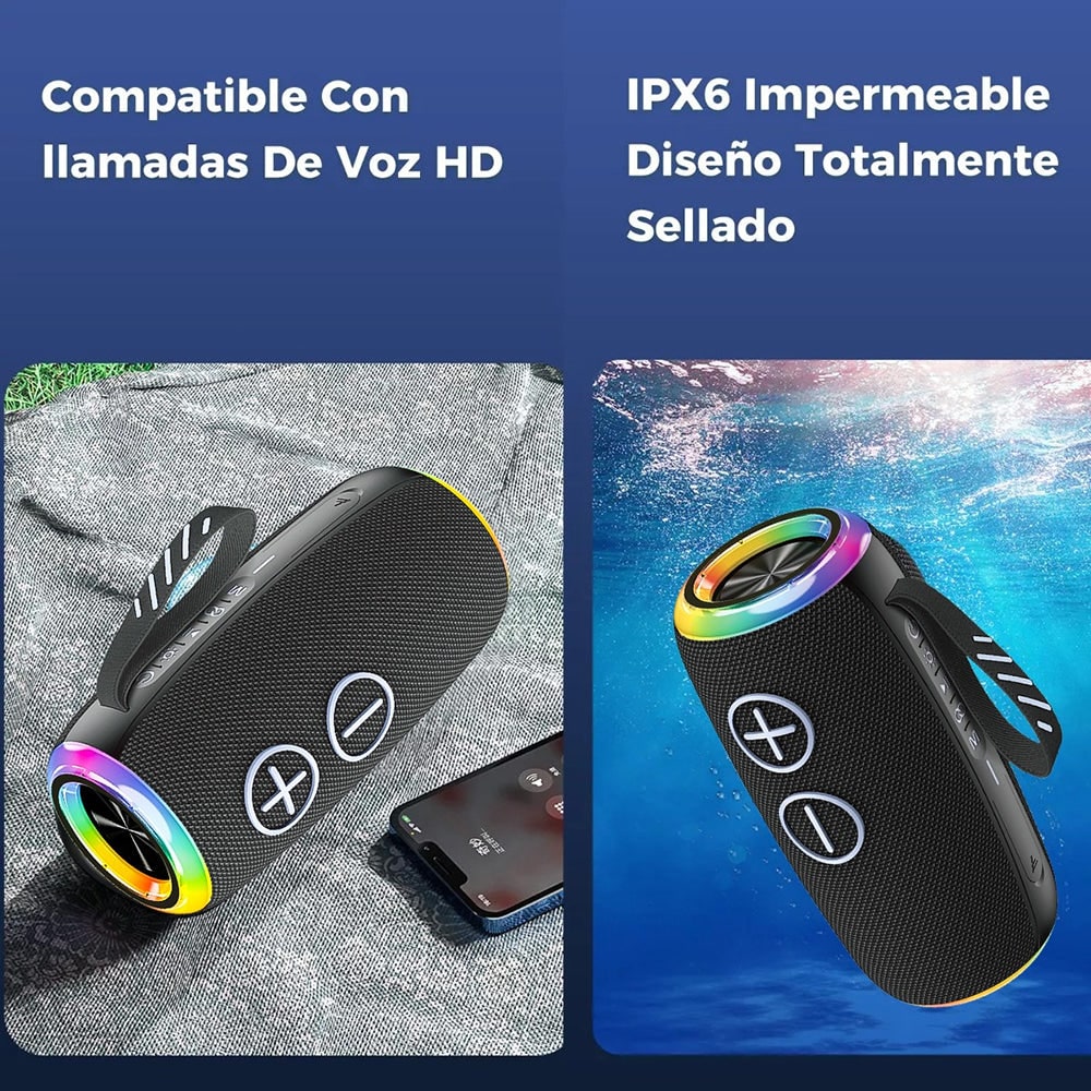 Bocina Moreka+ A20 20W 3600mAh Bluetooth, TF Card, Radio FM, USB Contra Agua IPX68