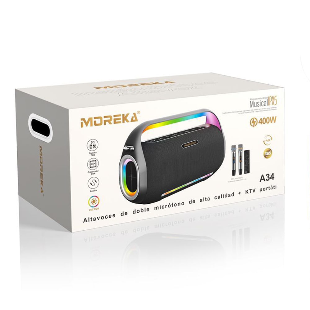Bocina Moreka A34 400W 3000mAh 12 hrs de bateria Bluetooth, Contra Agua IPX510