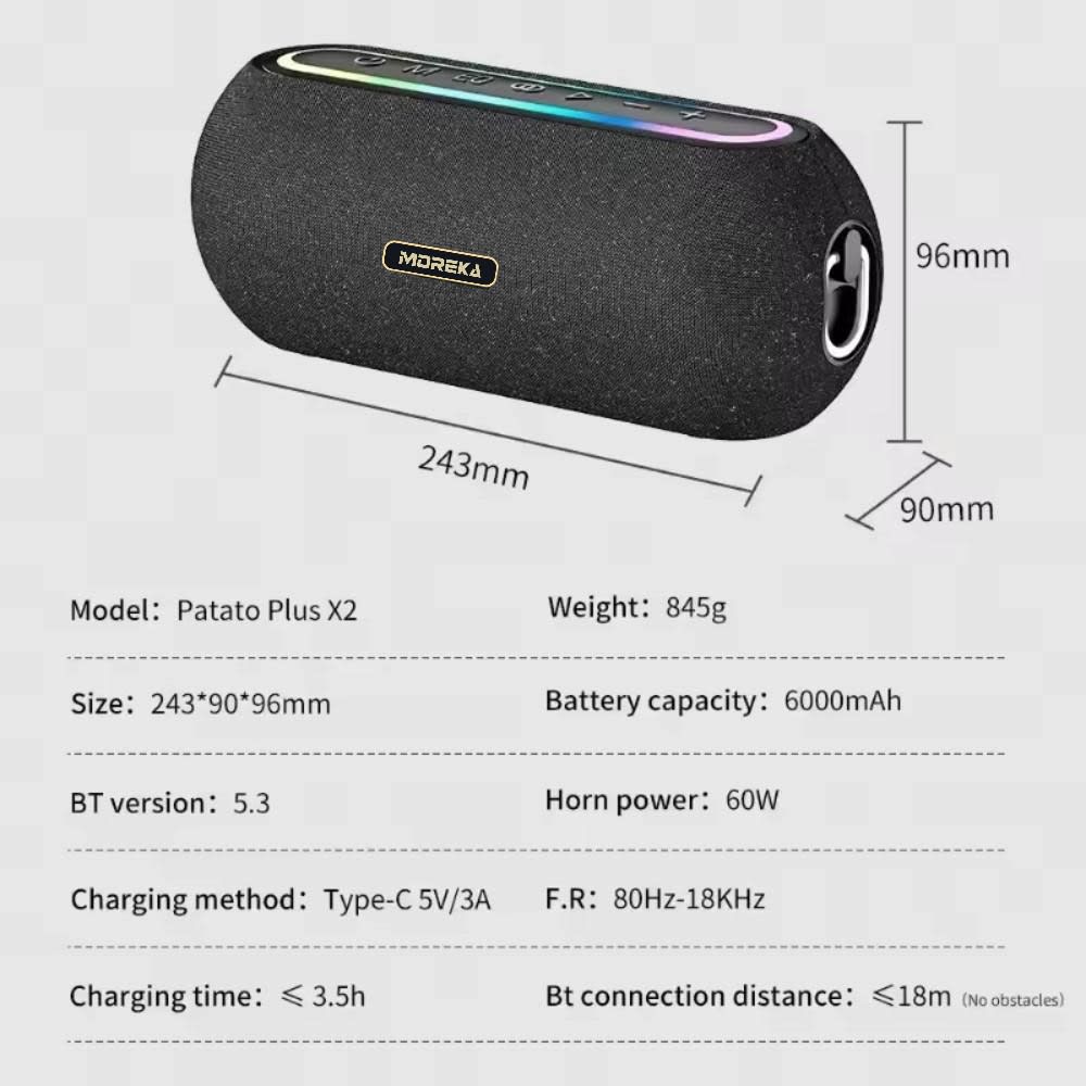 Bocina Moreka A38 Altavoz Bluetooth 60W 6000mAh Luz LED RGB6