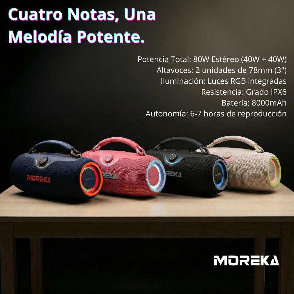 Bocina Moreka A42 80W 40W+40W 8000mAh 6hrs de bateria Bluetooth IPX65