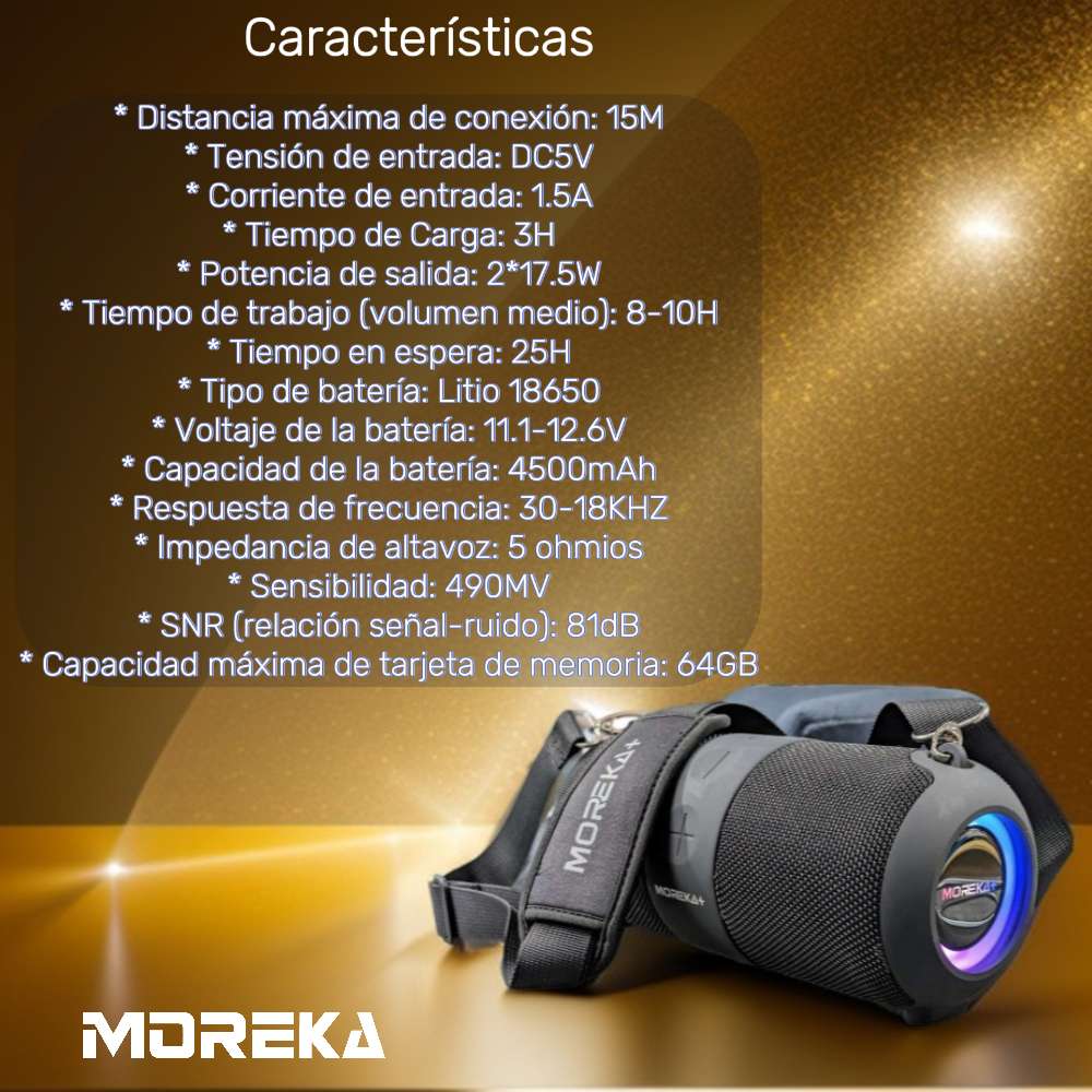 Bocina Moreka+ A5 35W, Bluetooth, TF Card, Radio FM, USB 35W10