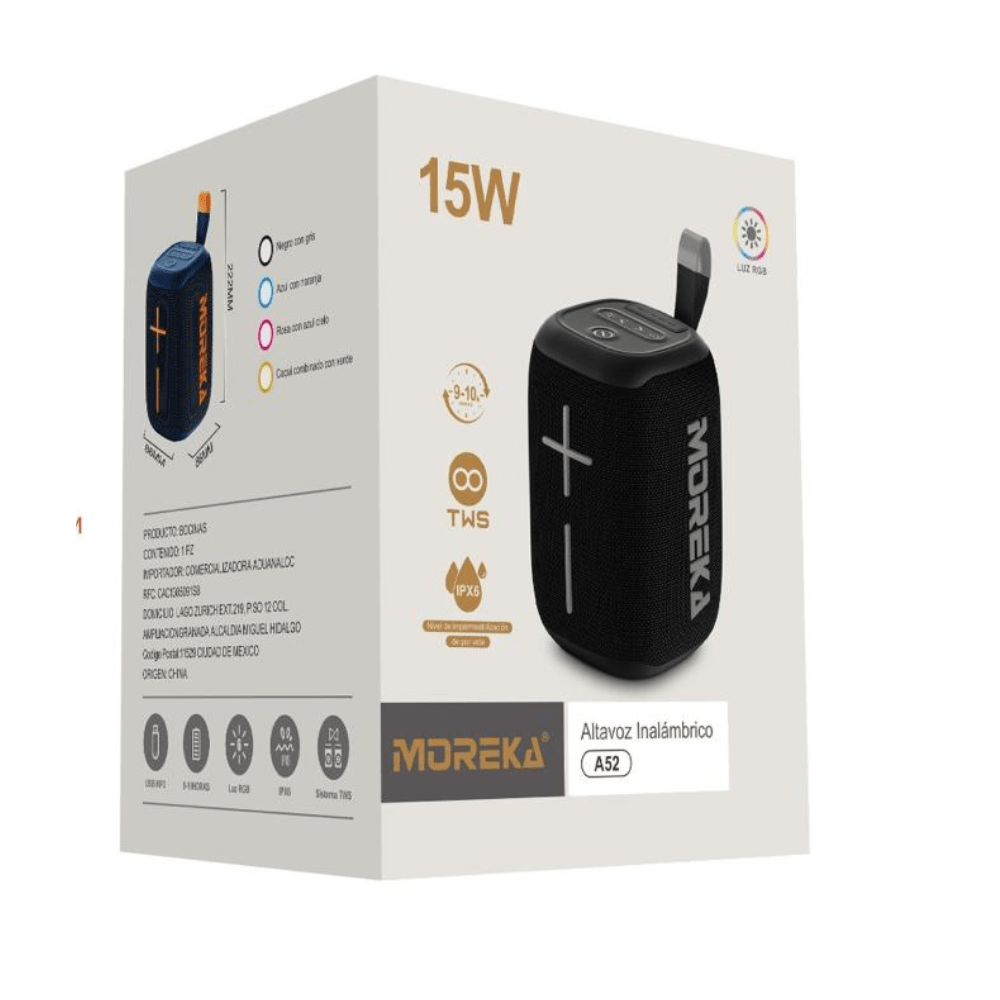 Bocina Moreka A52 Bluetooth 15W IPX6 1800mAh5