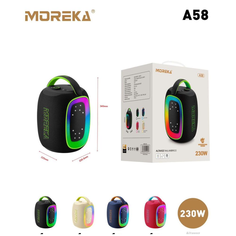 Bocina Moreka A58 230W 2400mAh 5hrs de bateria Bluetooth IPX65