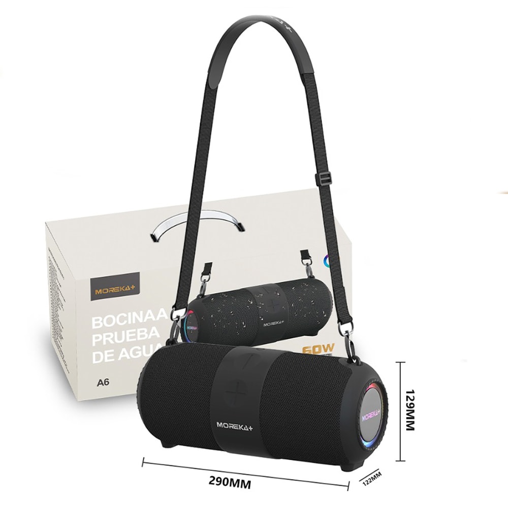 Bocina Moreka+ A6 60W, Bluetooth, TF Card, Radio FM, USB Contra Agua IPX69