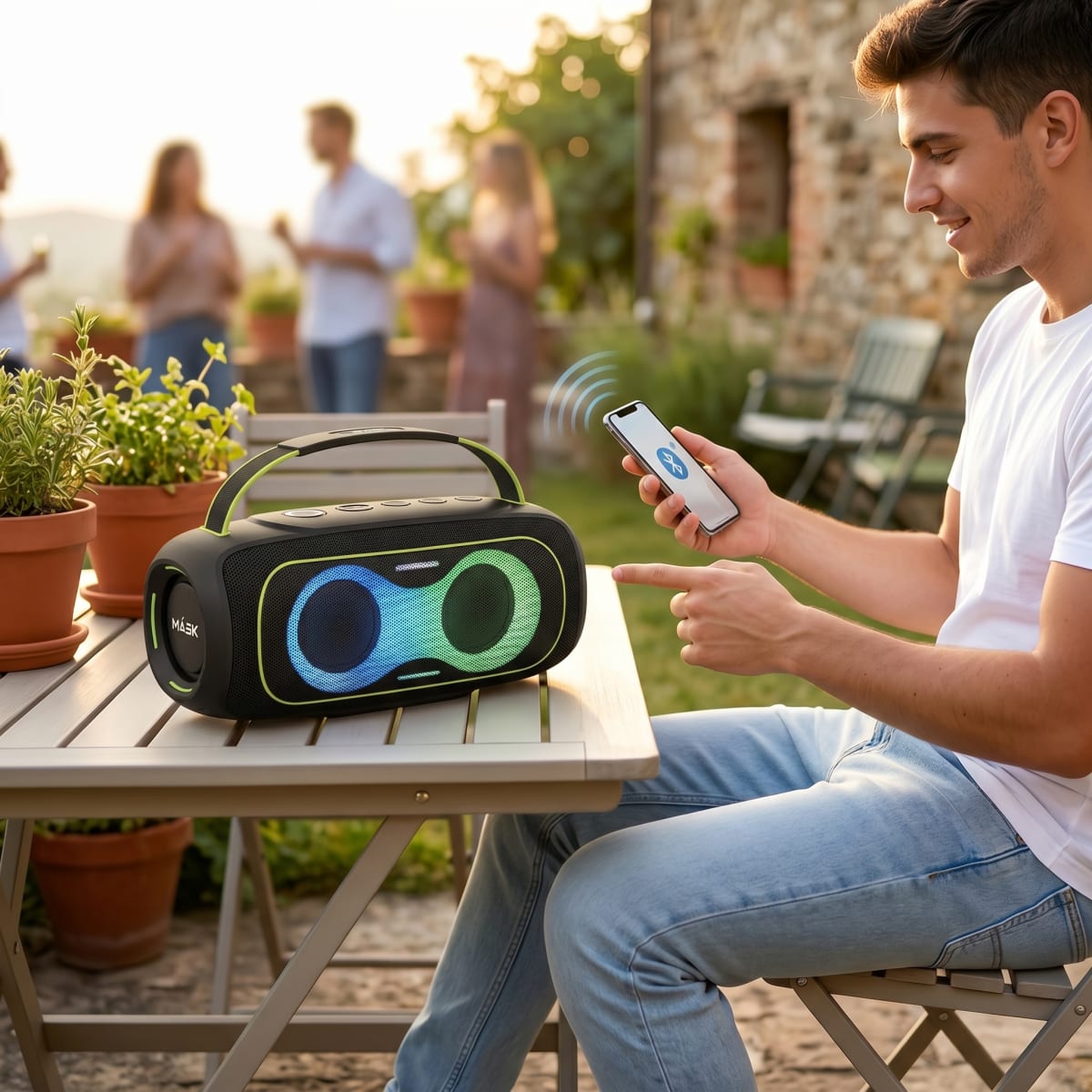 Altavoz portátil MÁSK A63 70W estéreo con Bluetooth 5.3 batería de larga duración y luces RGB7