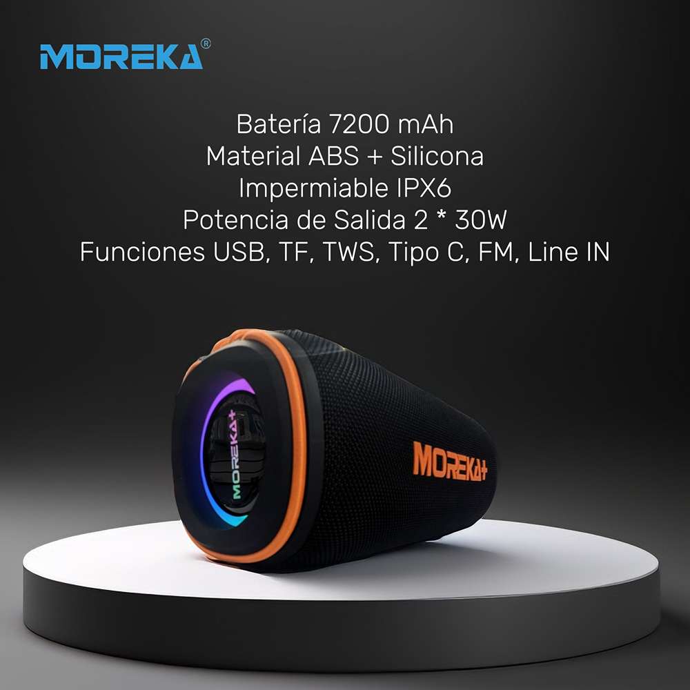 Bocina  Moreka+ A7 60W, Bluetooth, TF Card, Radio FM, USB Contra Agua5