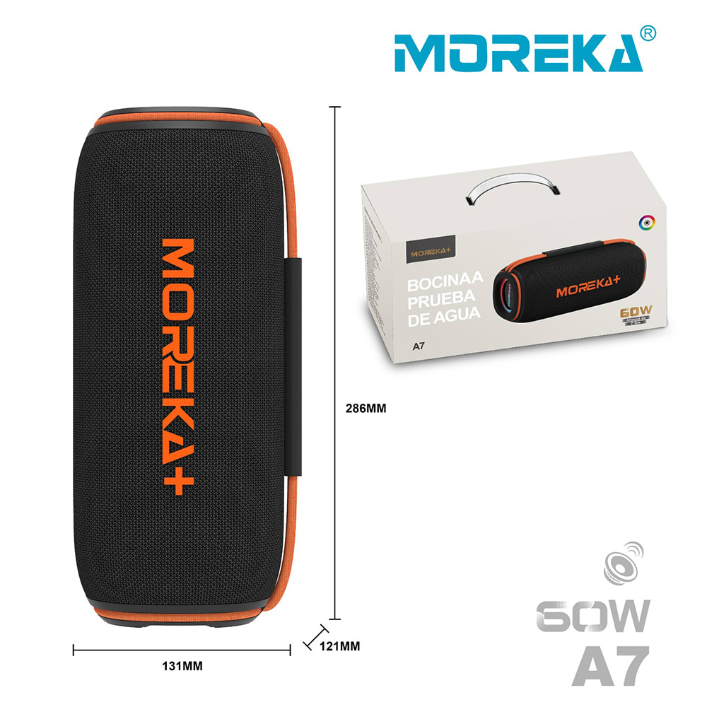 Bocina  Moreka+ A7 60W, Bluetooth, TF Card, Radio FM, USB Contra Agua3