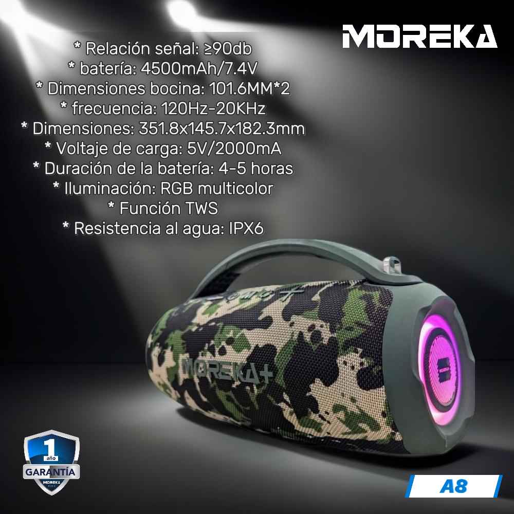 Bocina Moreka+ A8 60W 4500mAh/7.4V Bluetooth, TF Card, Radio FM, USB Contra Agua IPX64