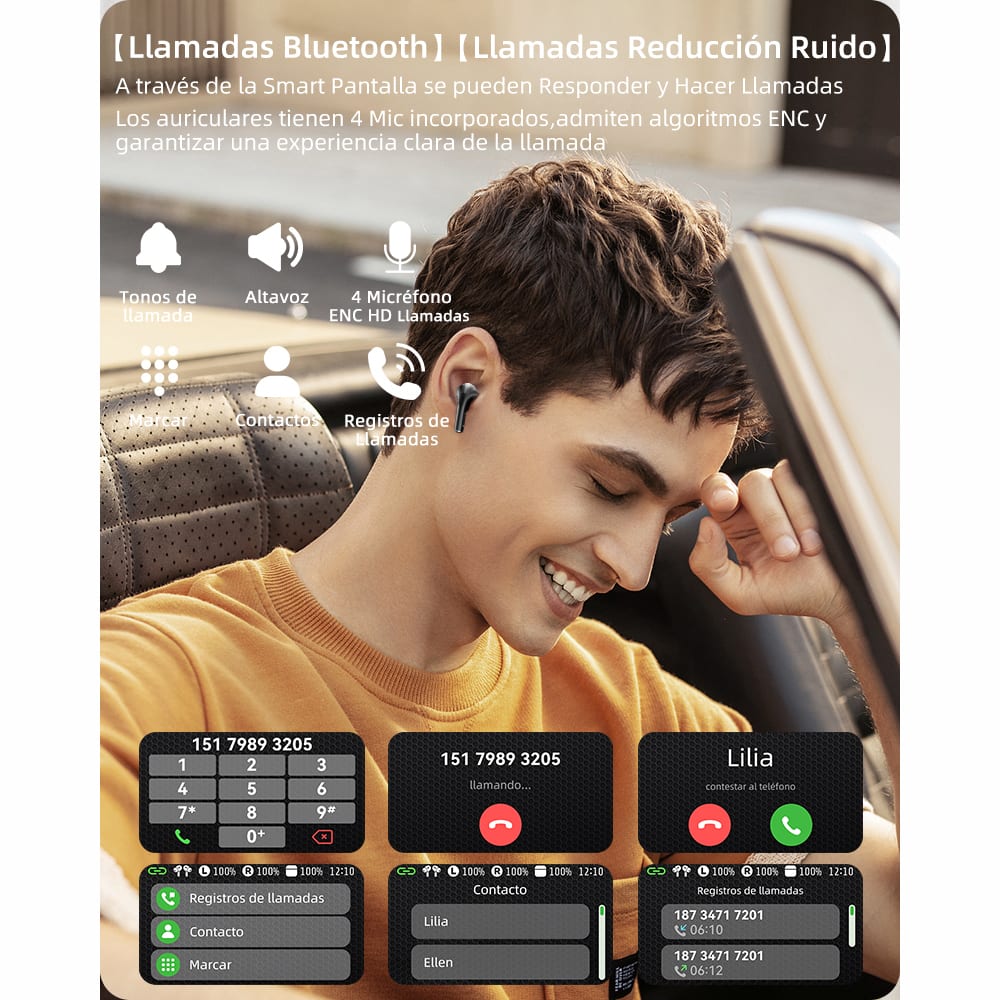 Audífonos Bluetooth con Cancelación de Ruido Lcd Táctil8