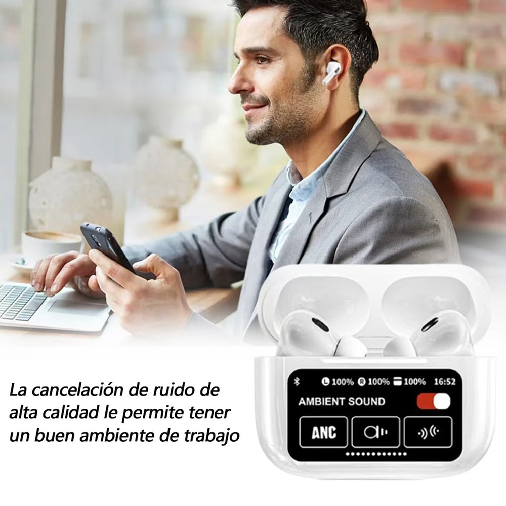 Audífonos Bluetooth Anc A9pro Cancelación Ruido Lcd Táctil6