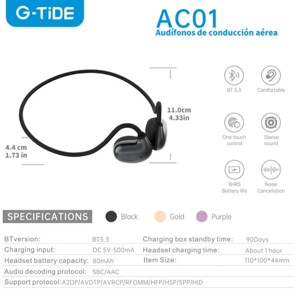 Audífonos Bluetooth  G-Tide AC01  Conducción de Aire y Cancelación de Ruido Sport6