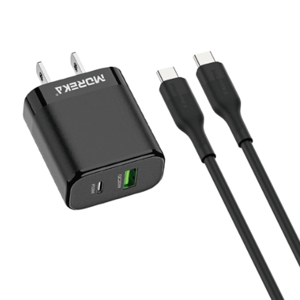 Cargador 40W Moreka AC110 2 puertos PD20W y QC 3.0 20W Cable C-C 1M 0