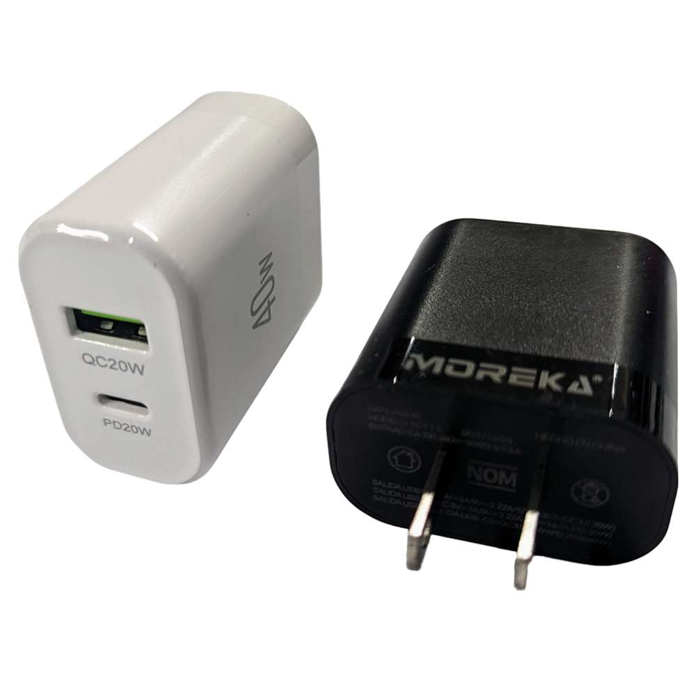 Cargador 40W Moreka AC111 2 puertos PD20W y QC 3.0 20W Cable C-IP 1M11
