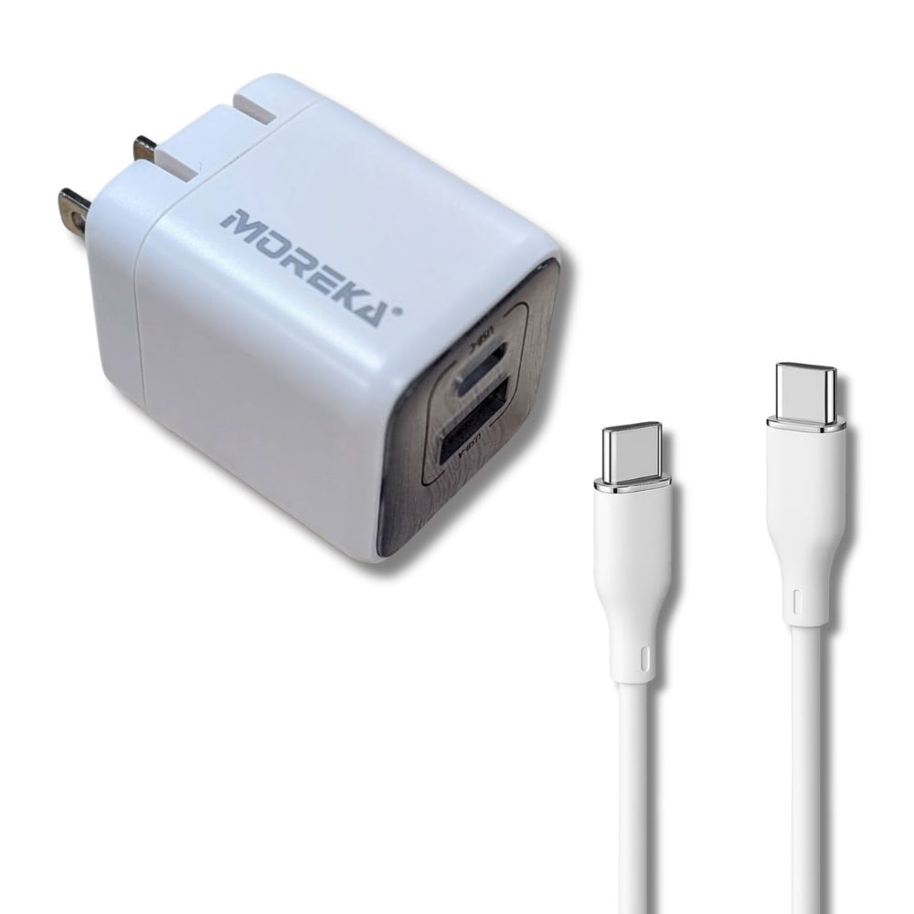 Cargador 40W 5V- 3A puertos PD20W & QC3.0 20W Clavija plegable cable tipo C -C Moreka  AC113 0