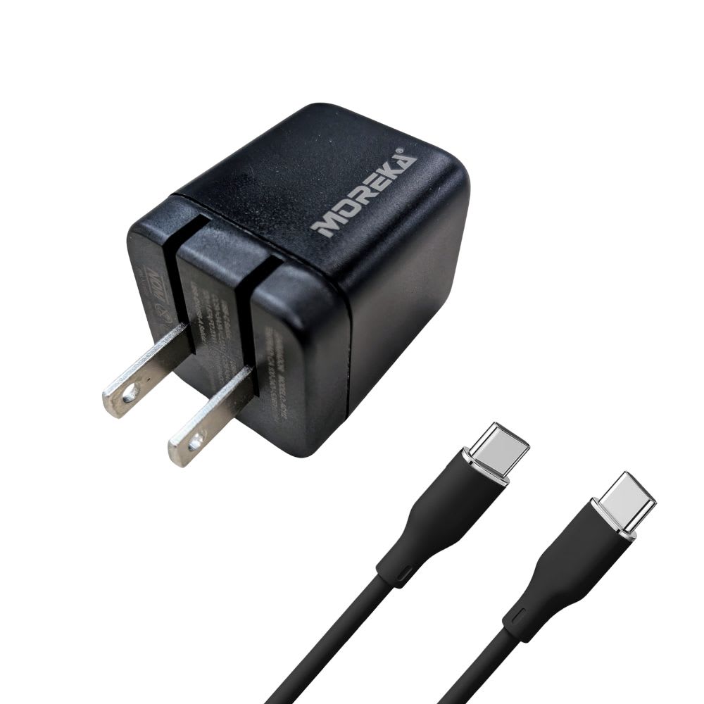 Cargador 40W 5V- 3A puertos PD20W & QC3.0 20W Clavija plegable cable tipo C -C Moreka  AC1137