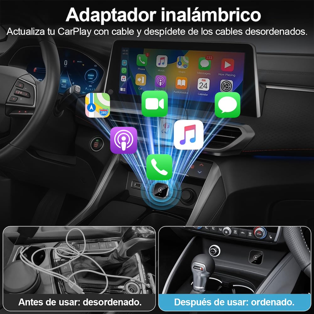Adaptador 2en1 Inalámbrico para Carplay y android Auto (iOS 10+, Android 11+). No compatible con BMW.3