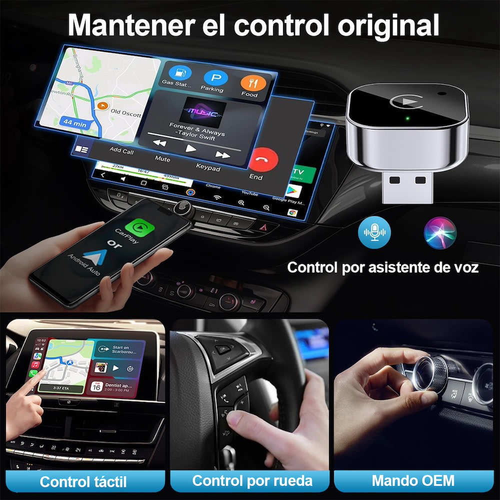Adaptador 2en1 Inalámbrico para Carplay y android Auto (iOS 10+, Android 11+). No compatible con BMW.2