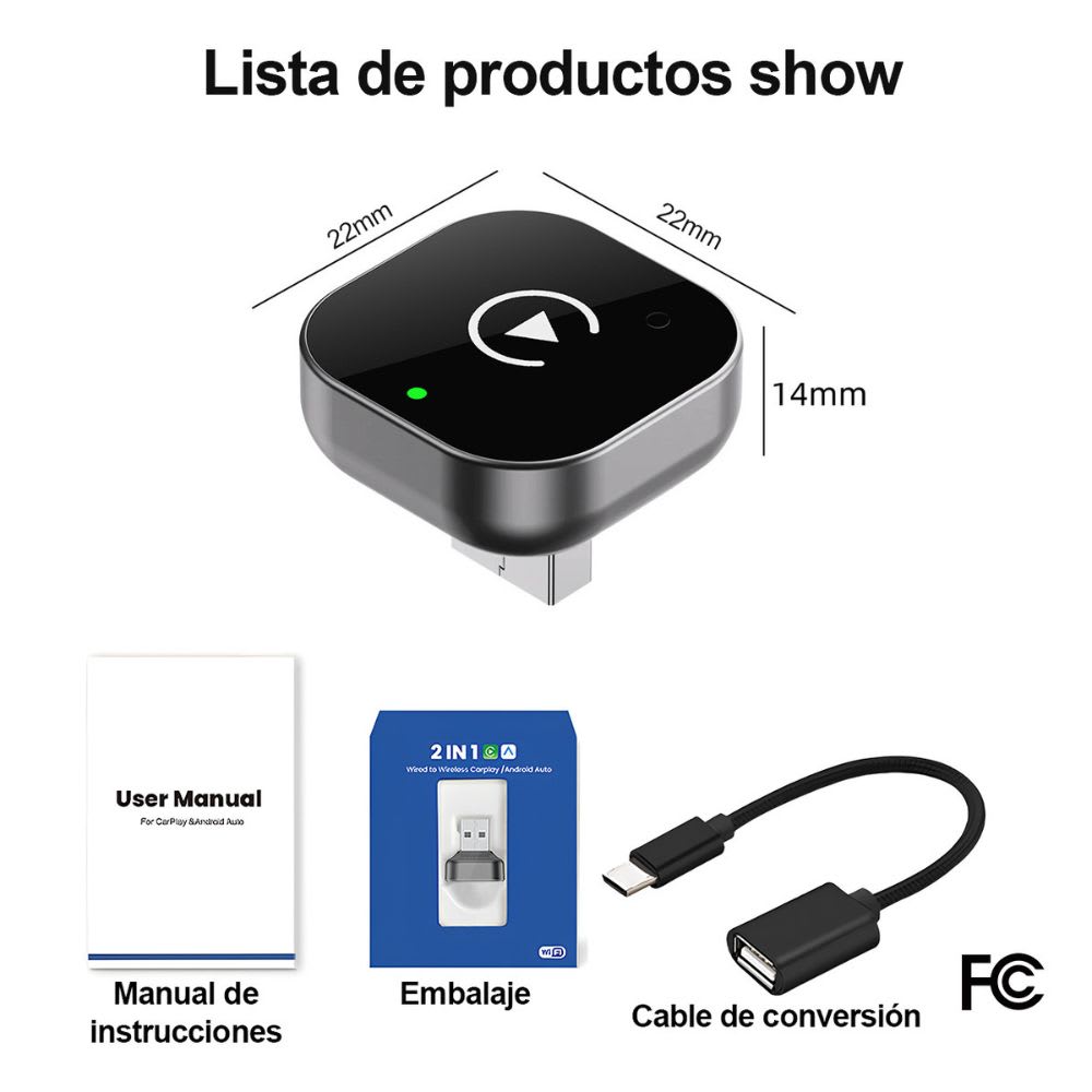 Adaptador CarPlay Android Auto Inalámbrico 2 En 19