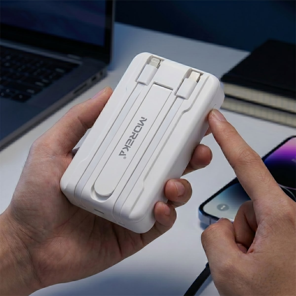 Power Bank Magnético Moreka K112 10000mAh 22.5W con Cable Lightning y Tipo-C Integrados Carga Inalámbrica 15W, Modo Baja Corriente8