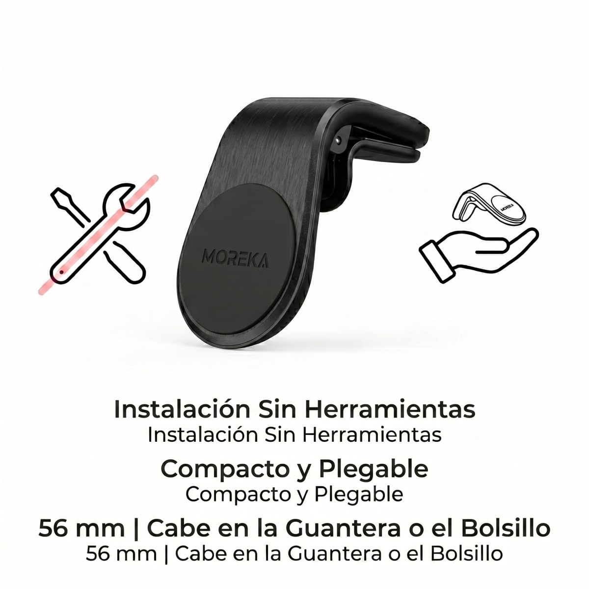 Soporte Magnético para Auto Moreka ZJ-016 Soporte Celular Coche Imantado 360° con Clip Rejilla de Aire Aleación de Aluminio y Fuerza Magnética 3350Gs3