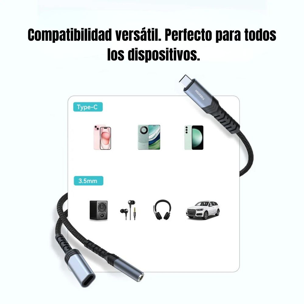 Convertidor Extensor USB-C con división para carga y audio  AU-092