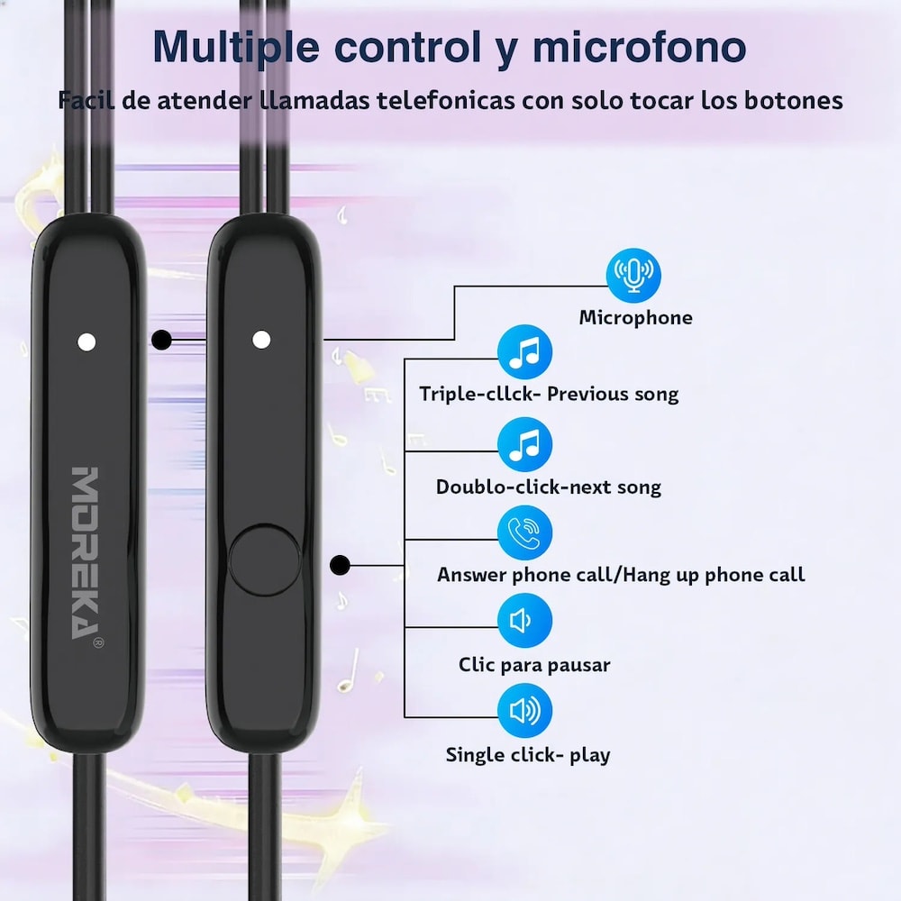 Audífonos Moreka M-930, Alámbricos, Manos Libres, Control de play/pausa Jack 3.5mm (Copia)5