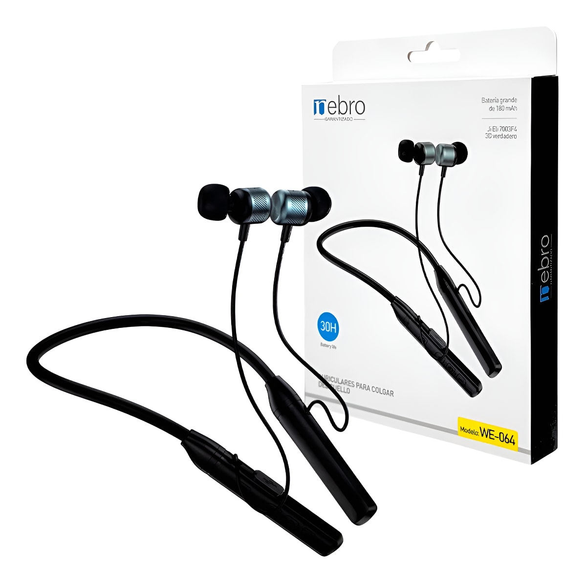 Audífonos Bluetooth Inalámbricos Bluetooth 5.3 deportivos hasta 80 hrs de baterÍa NEBRO WE-064 0