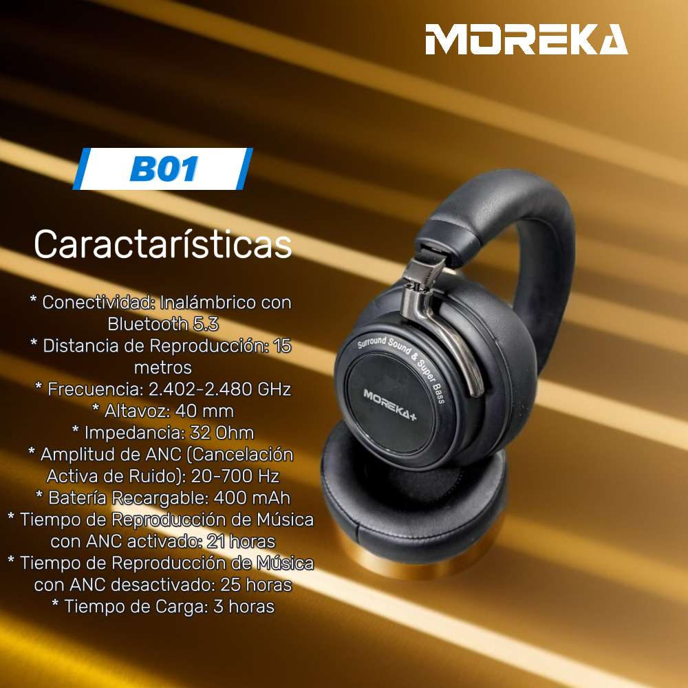 Audífonos Bluetooth Moreka+ B01 Cancelación de ruido10