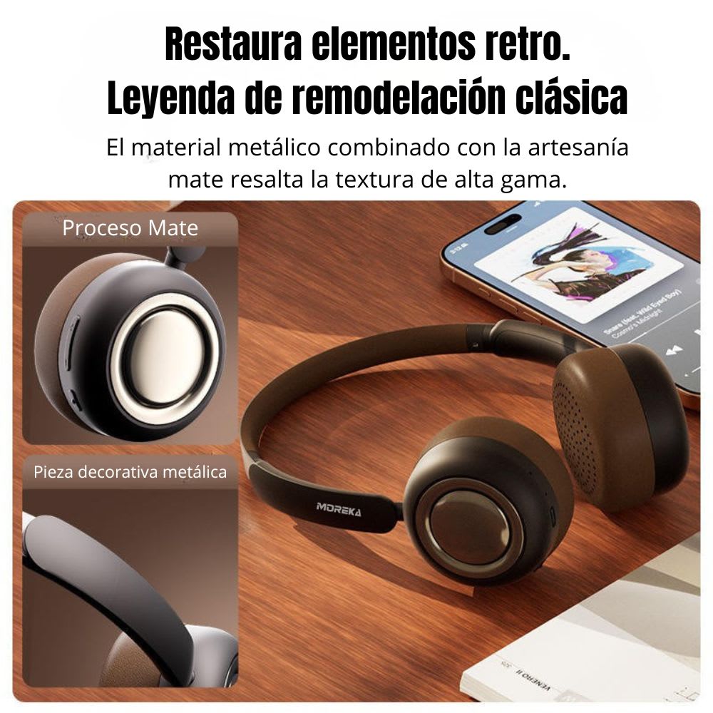 Audífonos Bluetooth V5.4 Moreka BL11 350mAh 40mm Cine panorámico 3D 30 hrs musica6