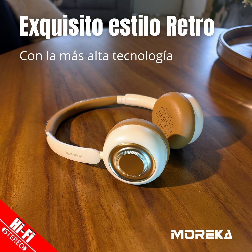 Audífonos Bluetooth V5.4 Moreka BL11 350mAh 40mm Cine panorámico 3D 30 hrs musica2