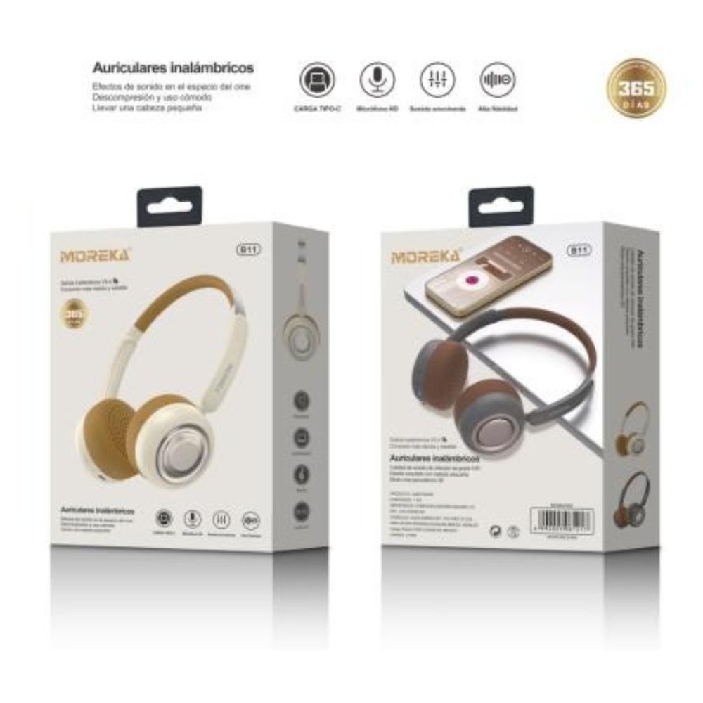 Audífonos Bluetooth V5.4 Moreka BL11 350mAh 40mm Cine panorámico 3D 30 hrs musica9