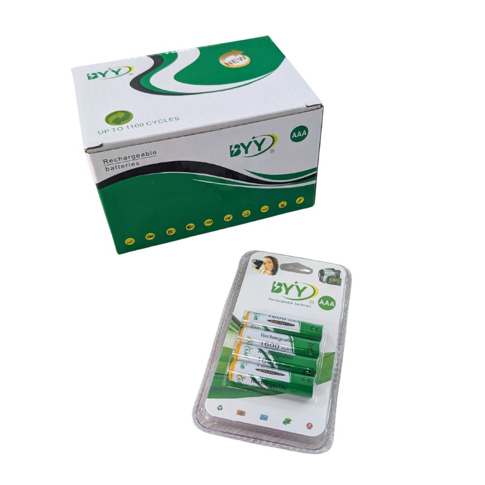 Paquete de 4 Pilas Baterías Recargables  Aaa 1.2V 1600 mAh hasta 1100 ciclos BYY NH07-142