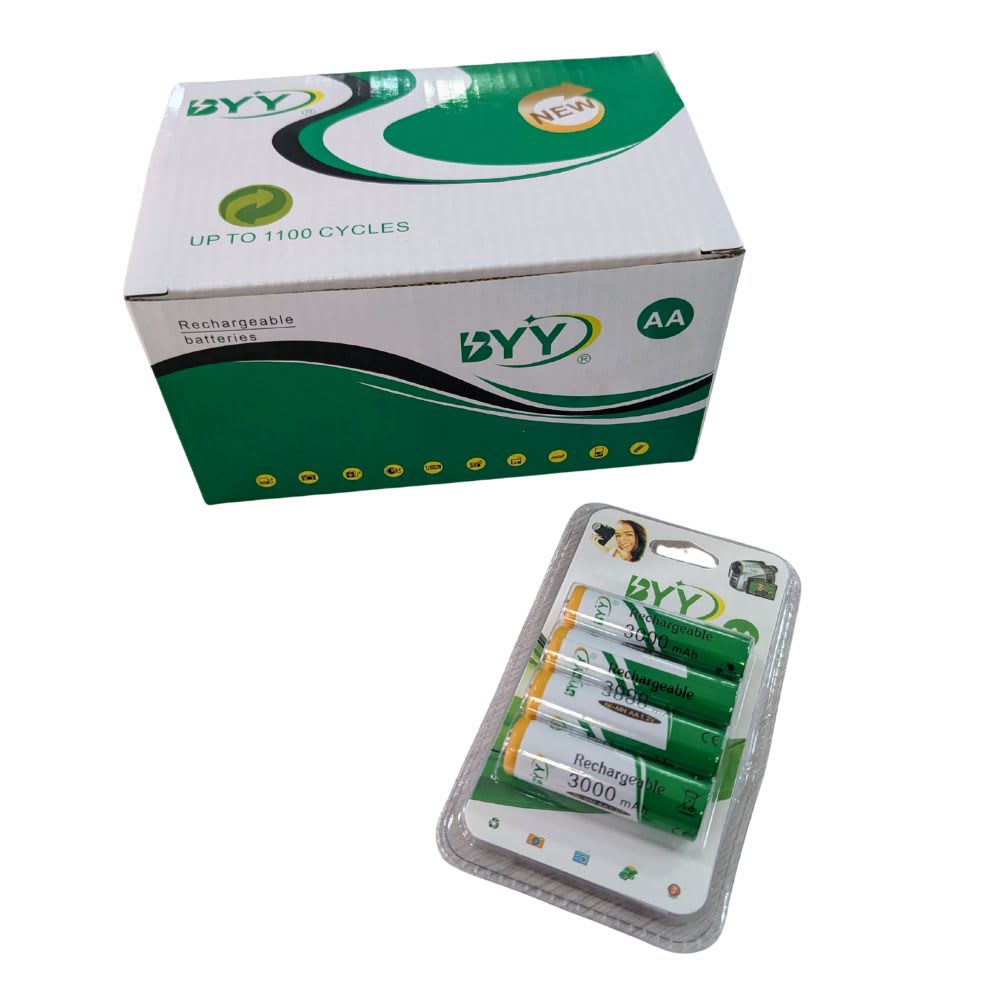 Paquete de 4 Pilas Baterías Recargables  AA 1.2V 2000 mAh hasta 1100 ciclos BYY NH05-152