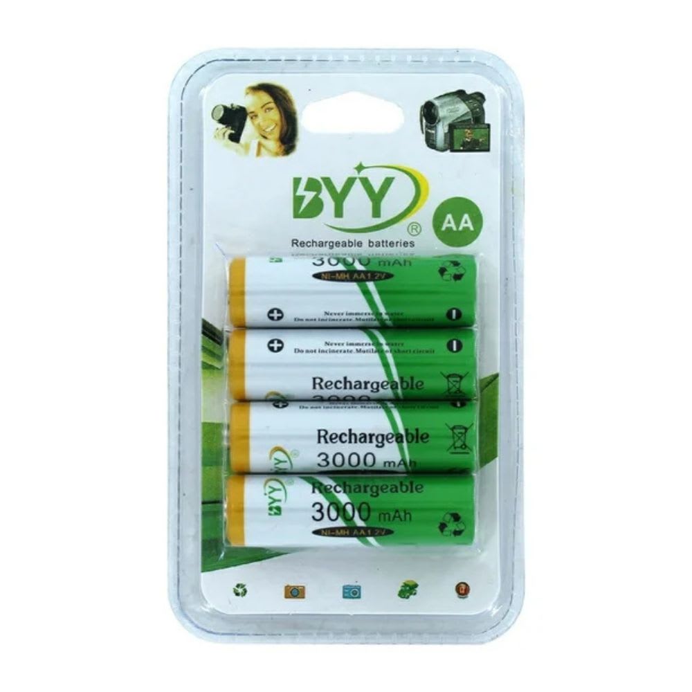 Paquete de 4 Pilas Baterías Recargables  AA 1.2V 2000 mAh hasta 1100 ciclos BYY NH05-15 0