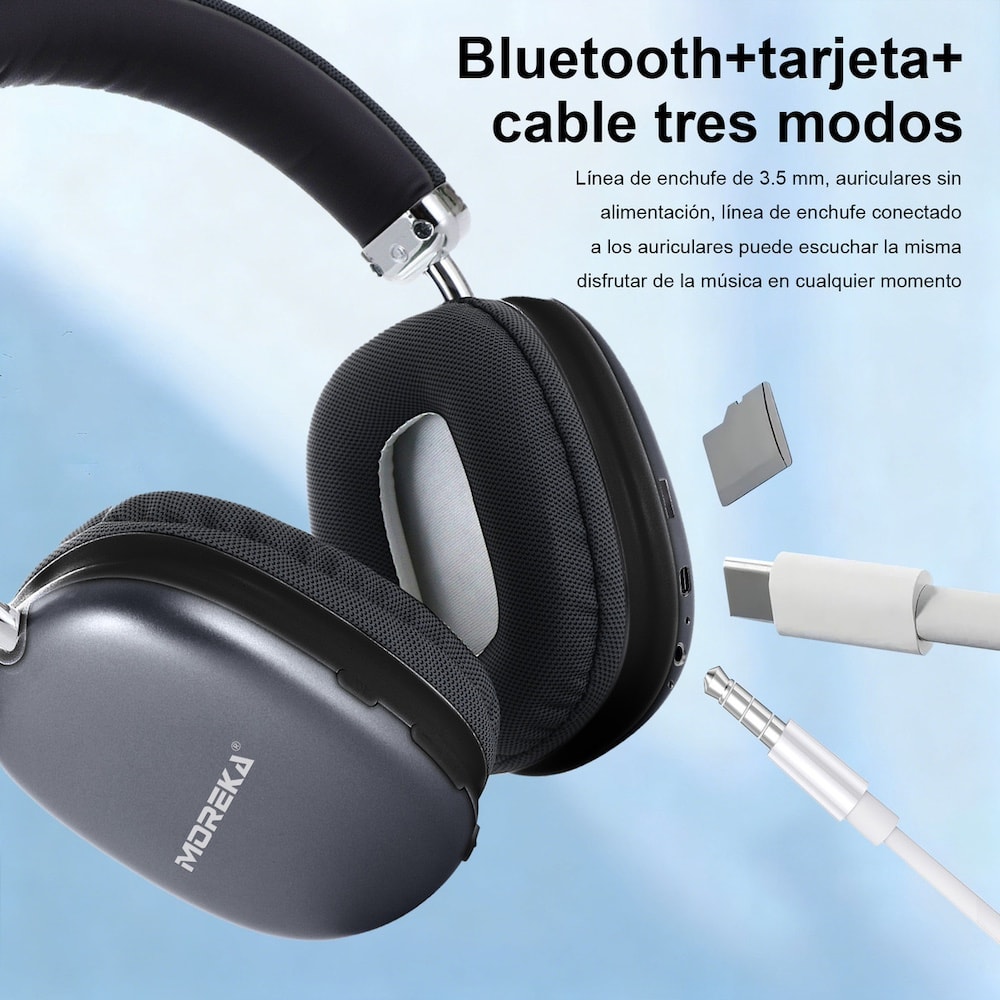 Audífonos Bluetooth V5.4+EDR Moreka BL023A 200mAh 40mm Cancelación de Ruido 65 hrs musica4