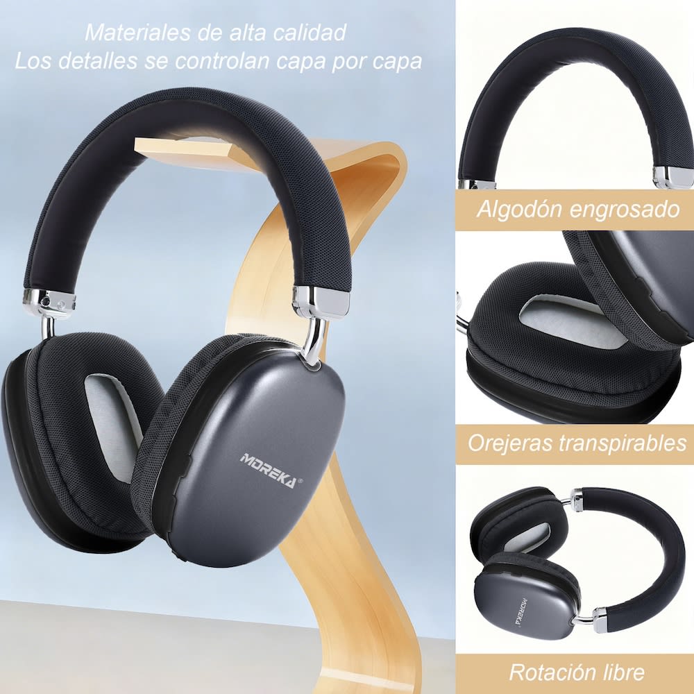 Audífonos Bluetooth V5.4+EDR Moreka BL023A 200mAh 40mm Cancelación de Ruido 65 hrs musica3