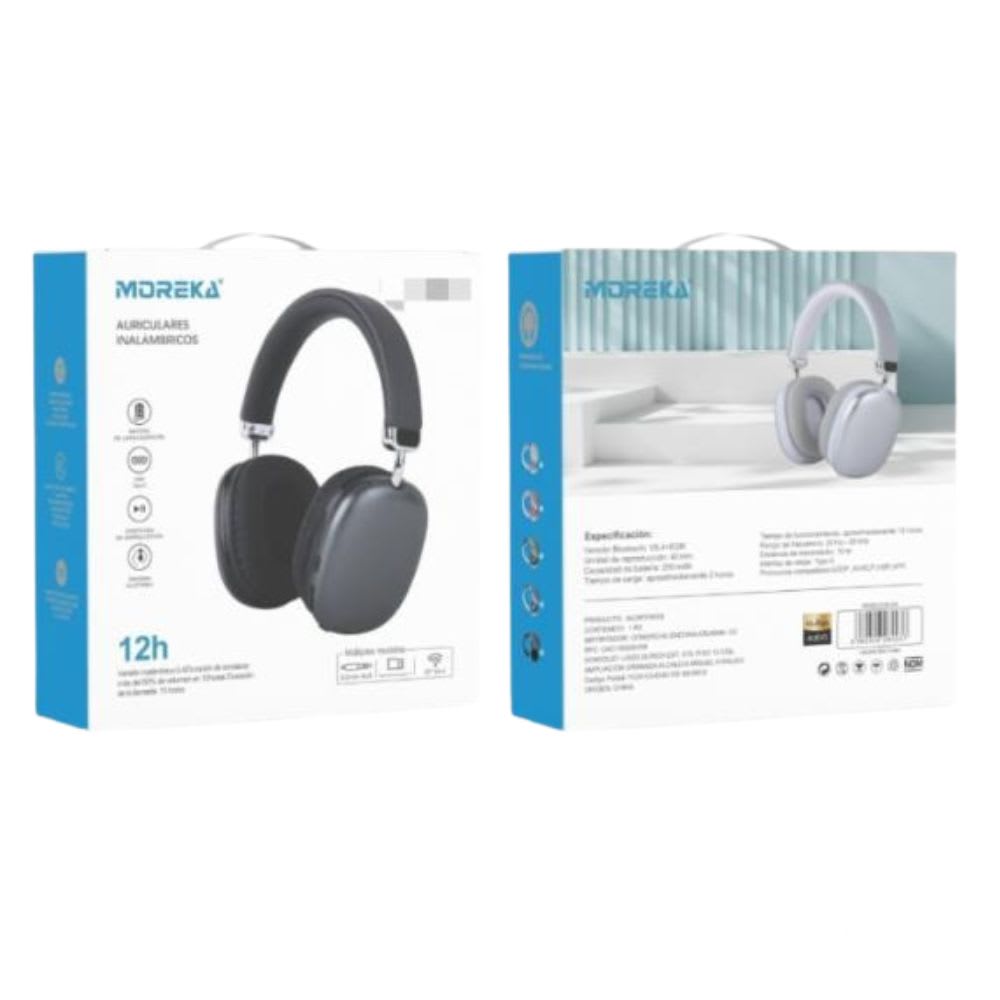 Audífonos Bluetooth V5.4+EDR Moreka BL023A 200mAh 40mm Cancelación de Ruido 65 hrs musica9