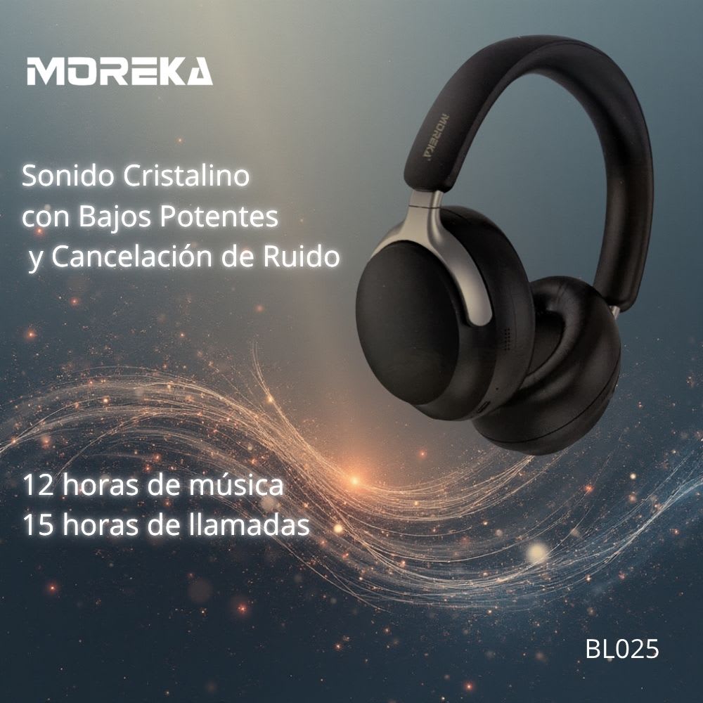 Audífonos Bluetooth V5.4 Moreka BL025 200mAh 40mm Cancelación de Ruido 12 hrs musica2