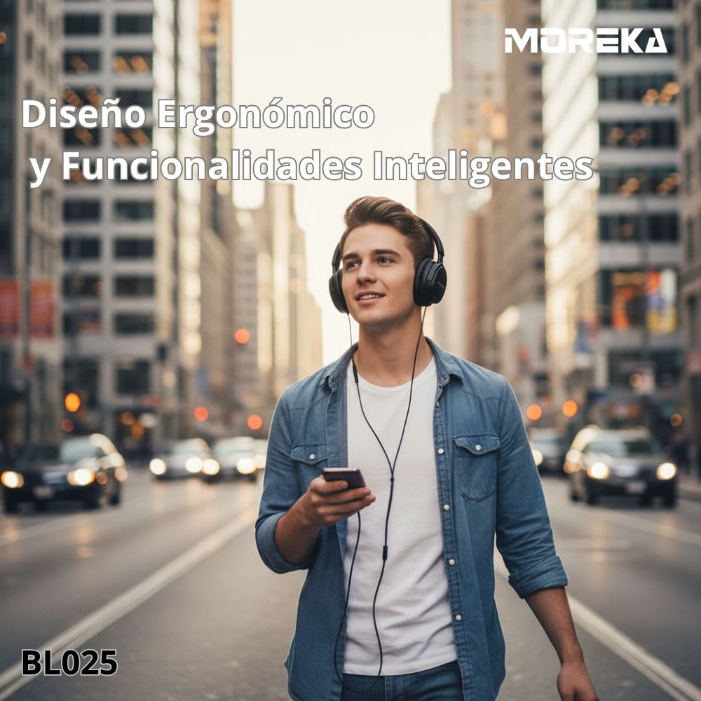 Audífonos Bluetooth V5.4 Moreka BL025 200mAh 40mm Cancelación de Ruido 12 hrs musica4
