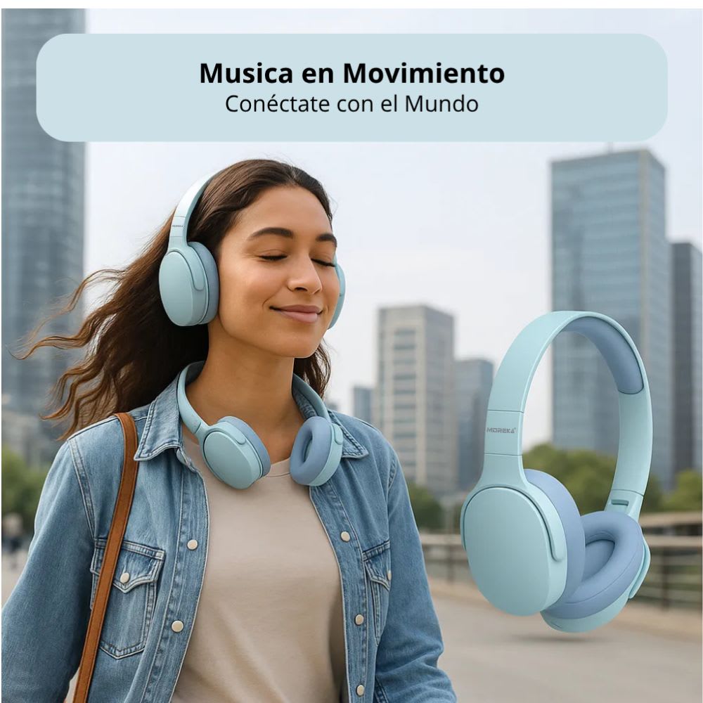 Audífonos Bluetooth 5.4 Moreka BL027 12 horas de musica AUX 3.5mm2