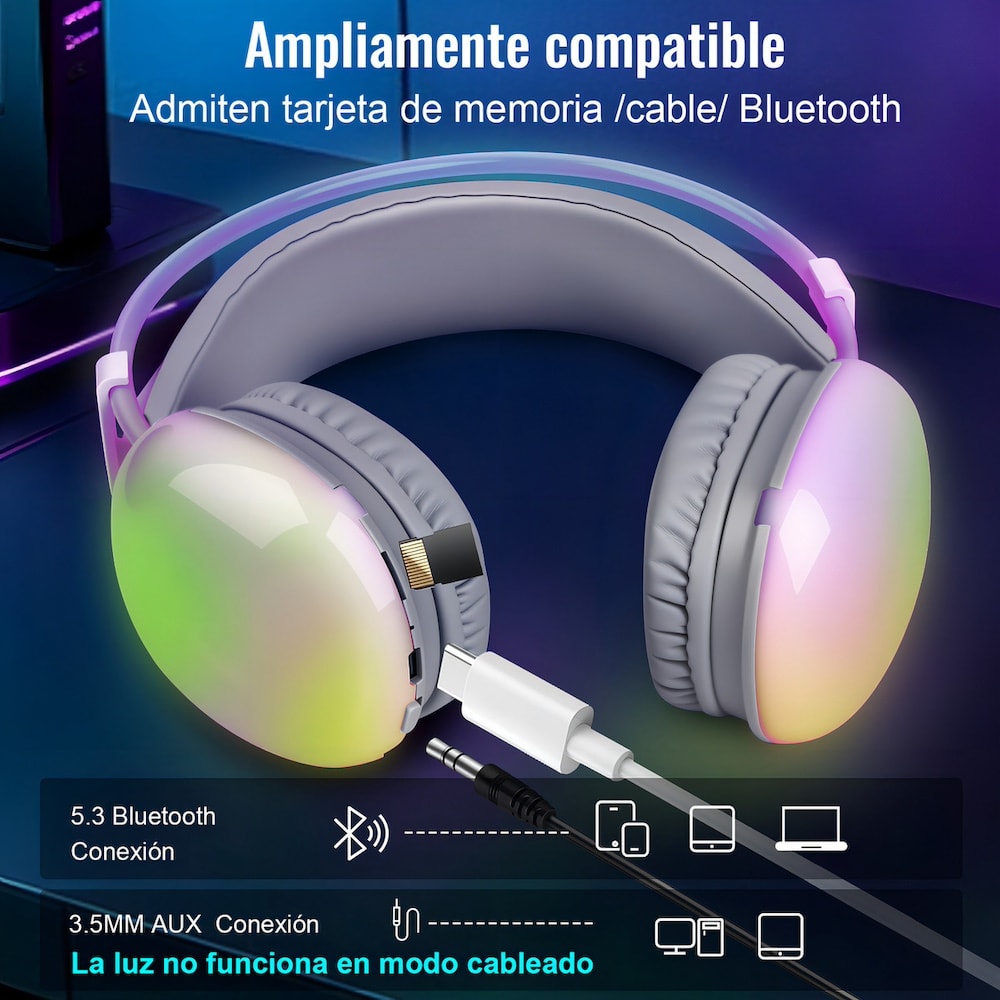 Audífonos Bluetooth 5.3 Moreka BL029 16 horas de musica iluminación RGB3