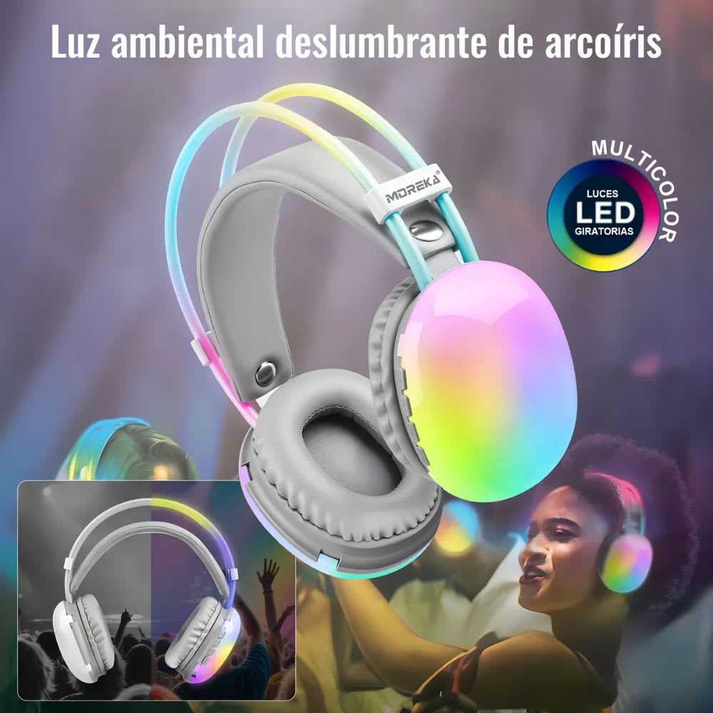 Audífonos Bluetooth 5.3 Moreka BL029 16 horas de musica iluminación RGB4
