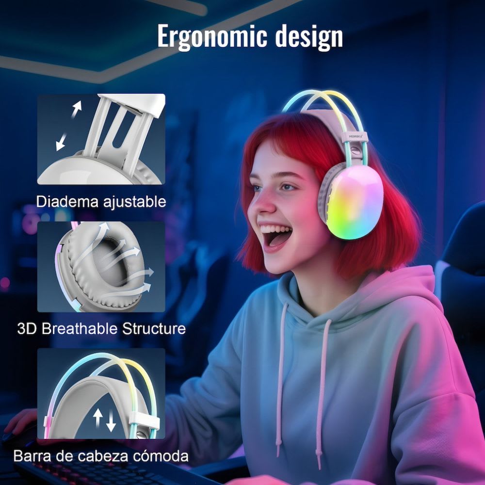 Audífonos Bluetooth 5.3 Moreka BL029 16 horas de musica iluminación RGB7