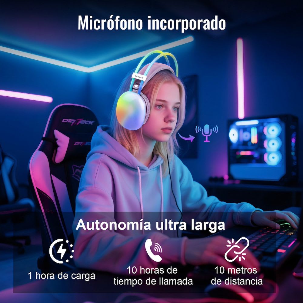 Audífonos Bluetooth 5.3 Moreka BL029 16 horas de musica iluminación RGB6