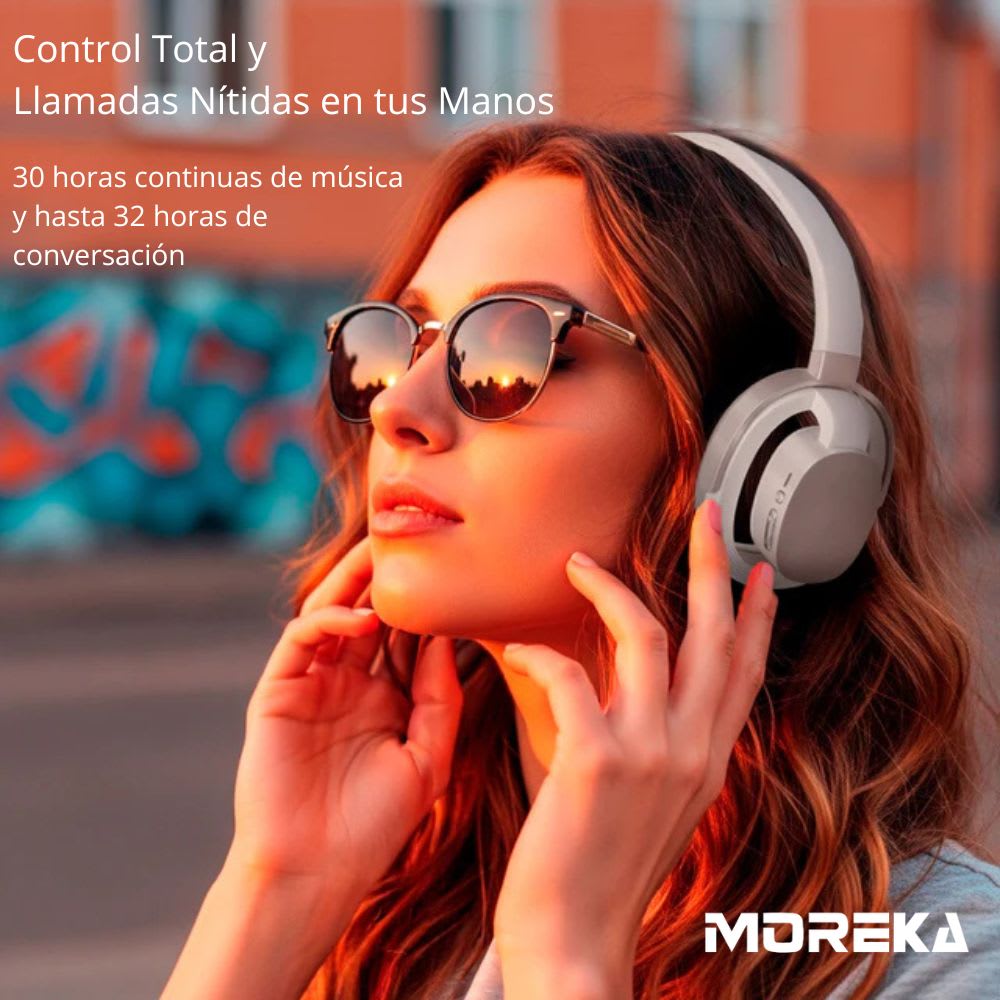 Audífonos Bluetooth 5.4+EDR Moreka BL030 400mAh 40mm 30 Hrs5