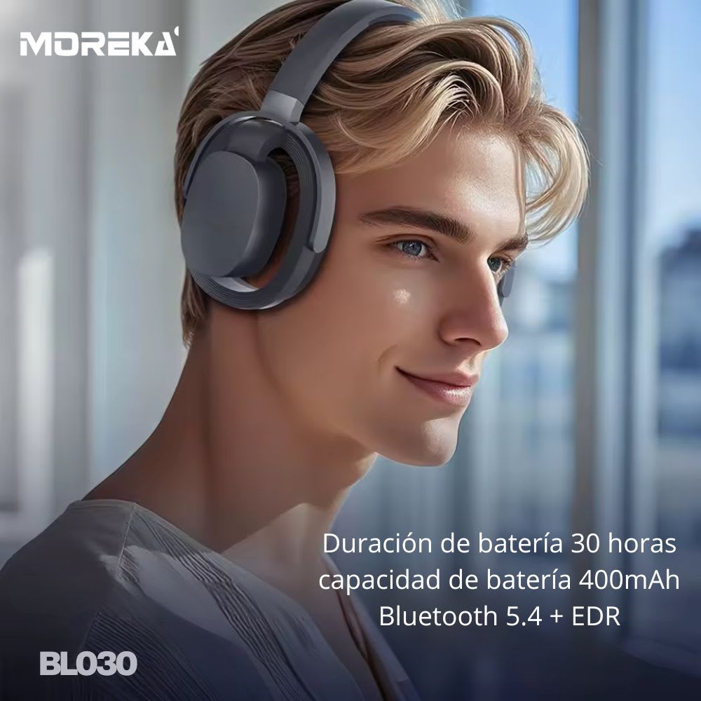 Audífonos Bluetooth 5.4+EDR Moreka BL030 400mAh 40mm 30 Hrs4