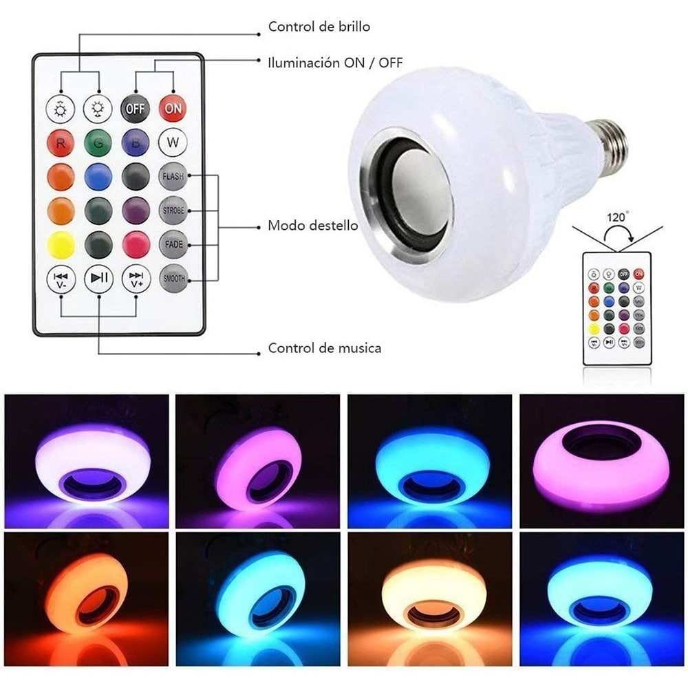 Foco Bocina Bluetooth 12w Rgb Bombilla Led Inteligente BMB-1053